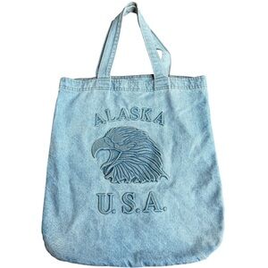 Vintage Alaska USA denim jean bucket tote bag 90s acid wash